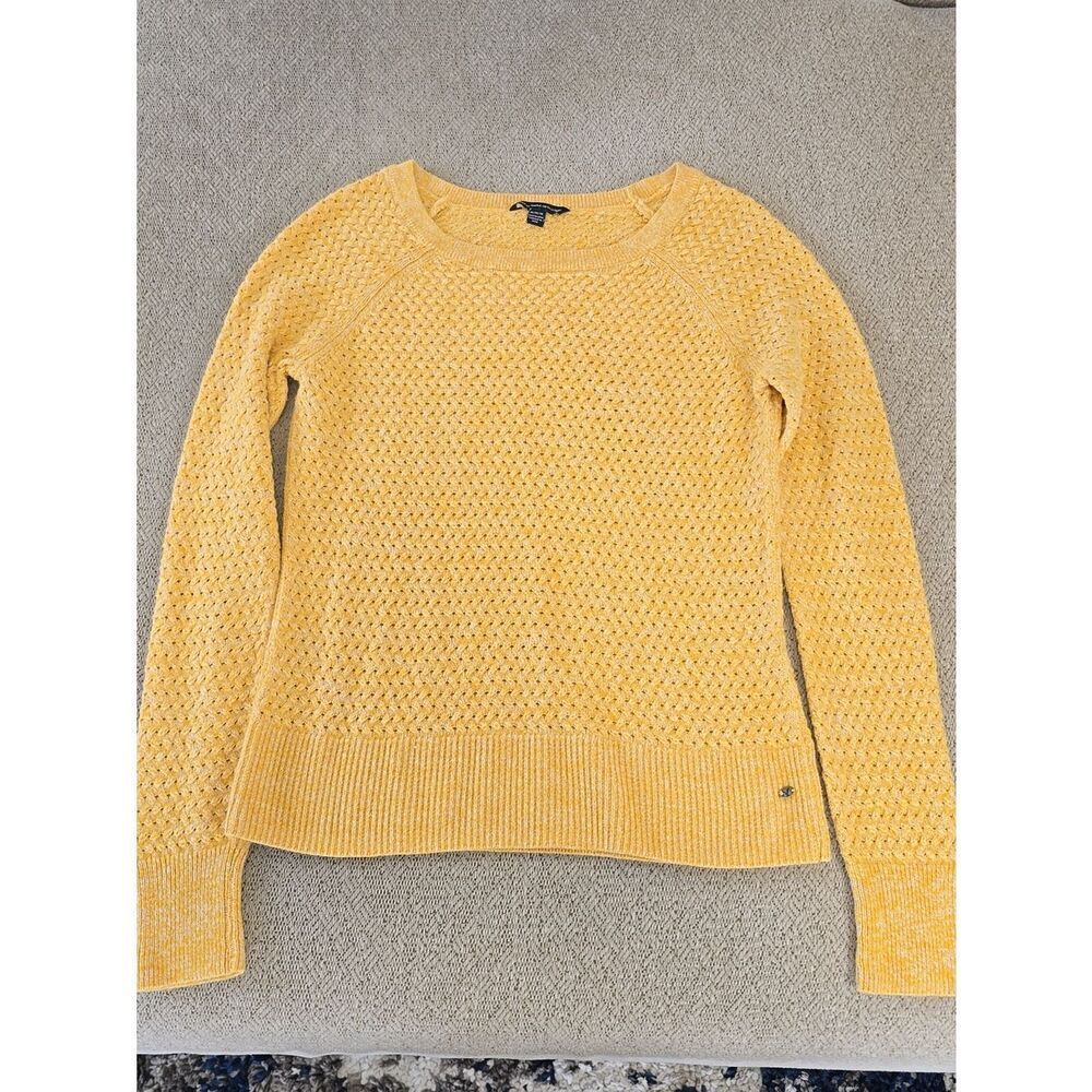 American Eagle Heathet Marigold Yellow Crew Neck Sweater - Size Medium